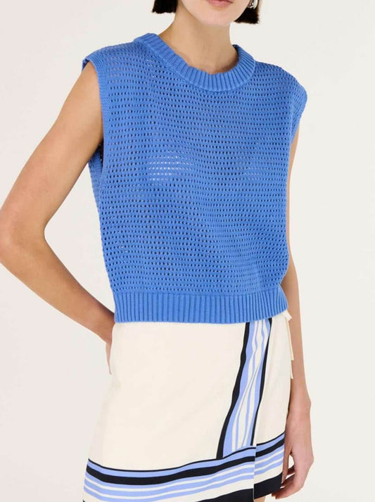 Image of a model wearing Tops. Productname: STAPLE THE LABEL HARLOW KNIT TANK in Cobalt colour by brand - Staple