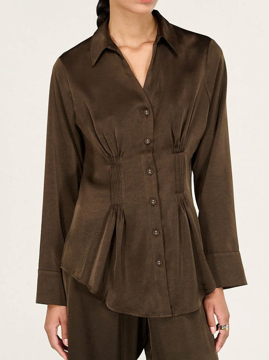 Image of Shirts. Productname: Staple The Label Solace Satin Shirt in Chocolate colour by brand - Staple