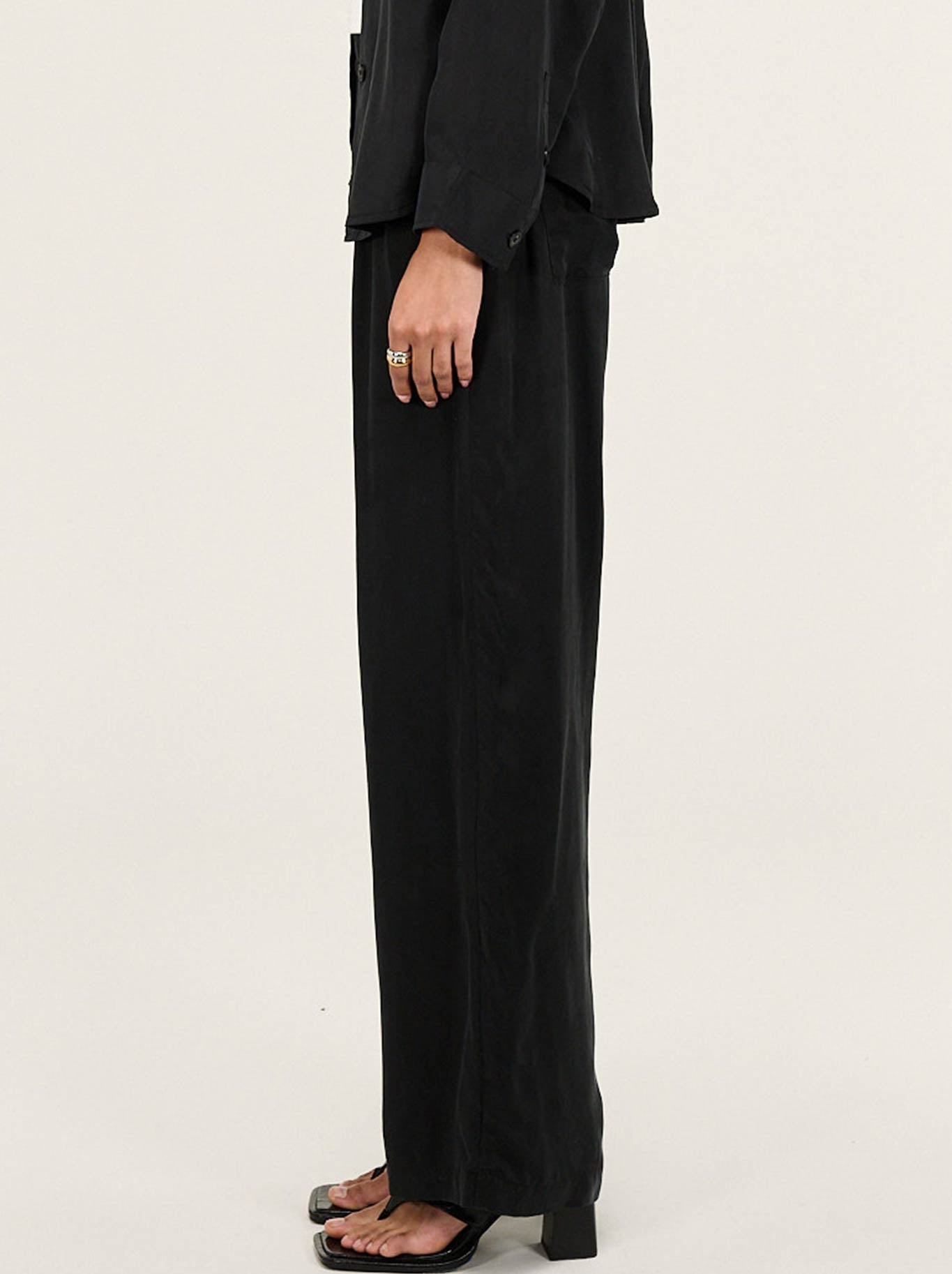 STAPLE THE LABEL SILVIE CUPRO RELAXED PANTS (Black)