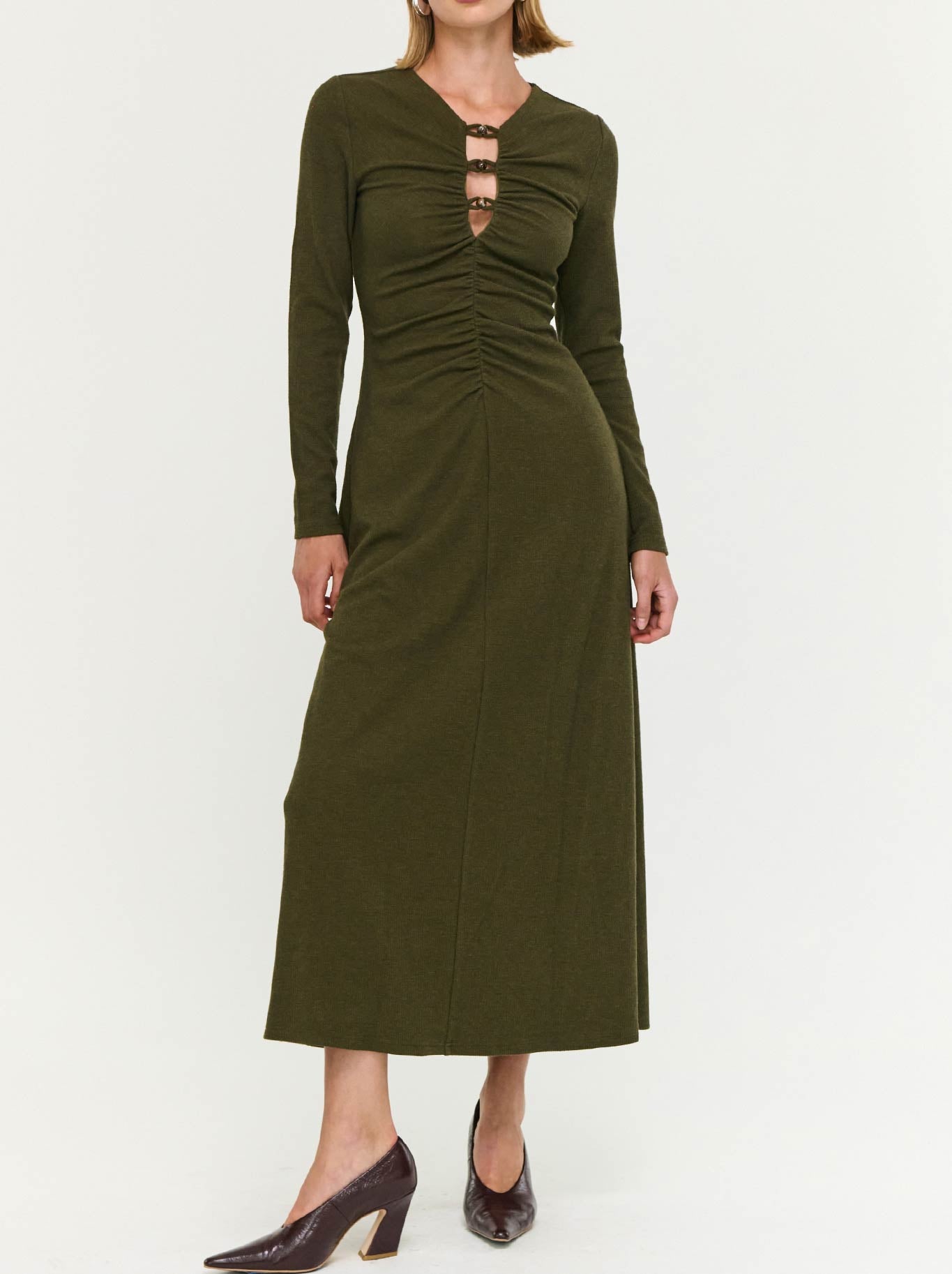 STAPLE THE LABEL FARRAH RIBBED MIDI DRSS (Olive)