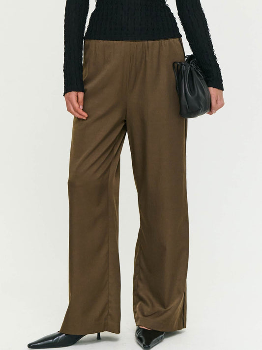 Image of a model wearing Pants. Product name - Staple The Label Dakota Relaxed Pant in Espresso colour by brand - Staple