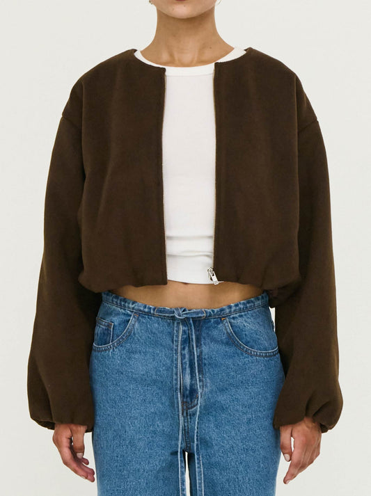 Image of Coats & Jackets. Product name - Staple The Label Alaric Cropped Jacket in Chocolate colour by brand - Staple