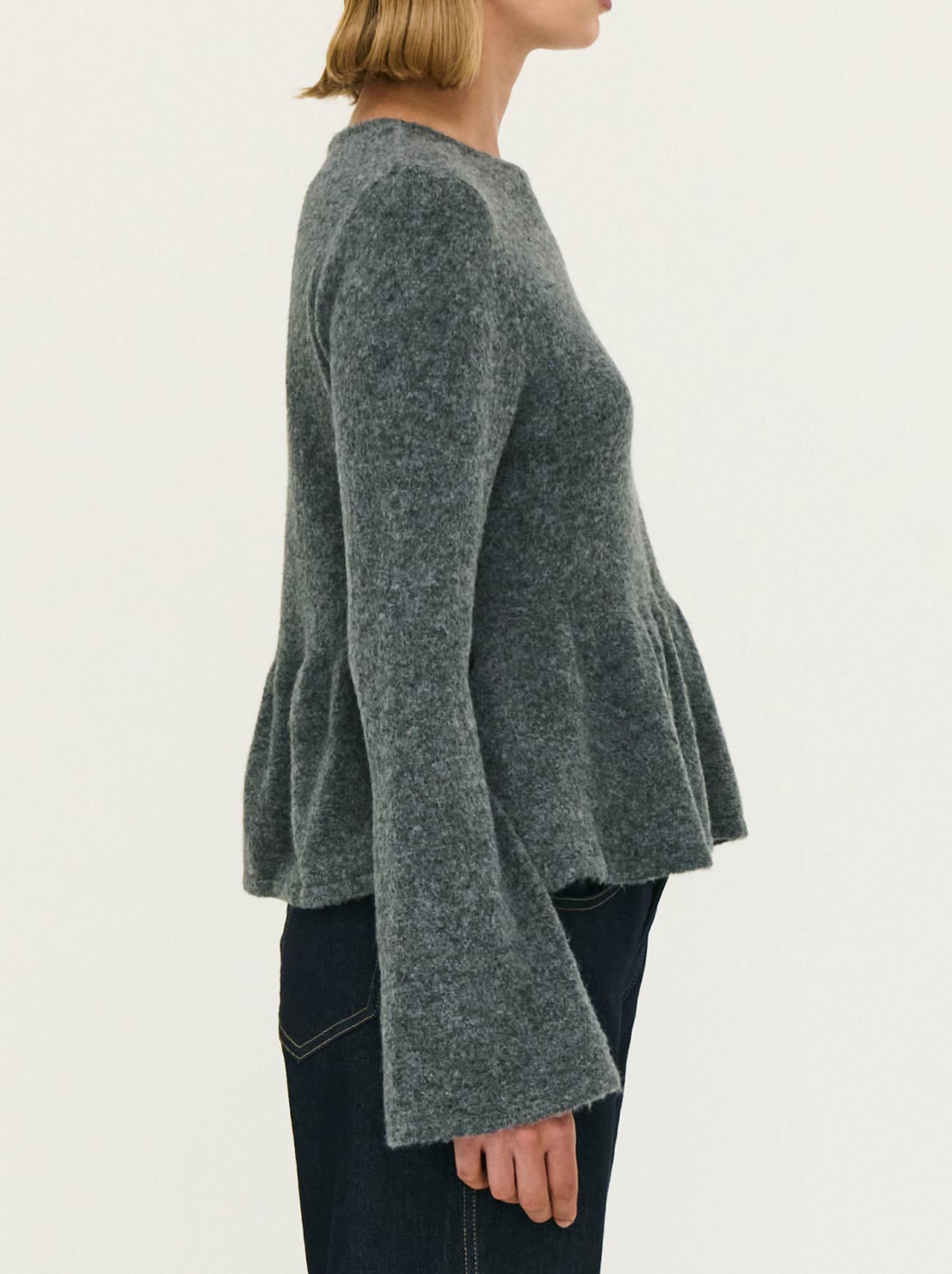 STAPLE THE LABEL NOELLE PEPLUM KNIT TOP (Charcoal)