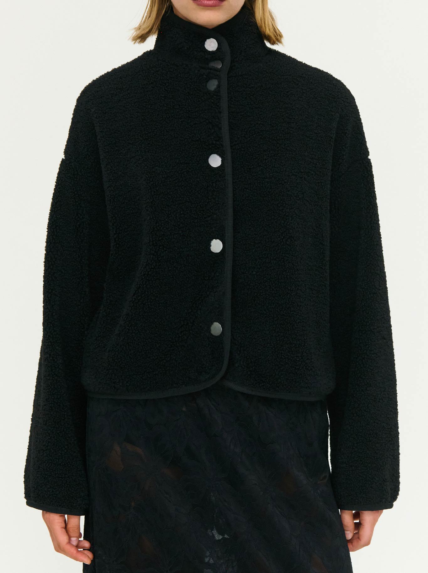 Image of Coats & Jackets. Product name - Staple The Label Katya Cropped Sherpa Jacket in Black colour by brand - Staple