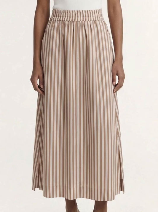 Image of a model wearing Skirts. Product name - Staple The Label Solace Midi Skirt in Tan/White colour by brand - Staple