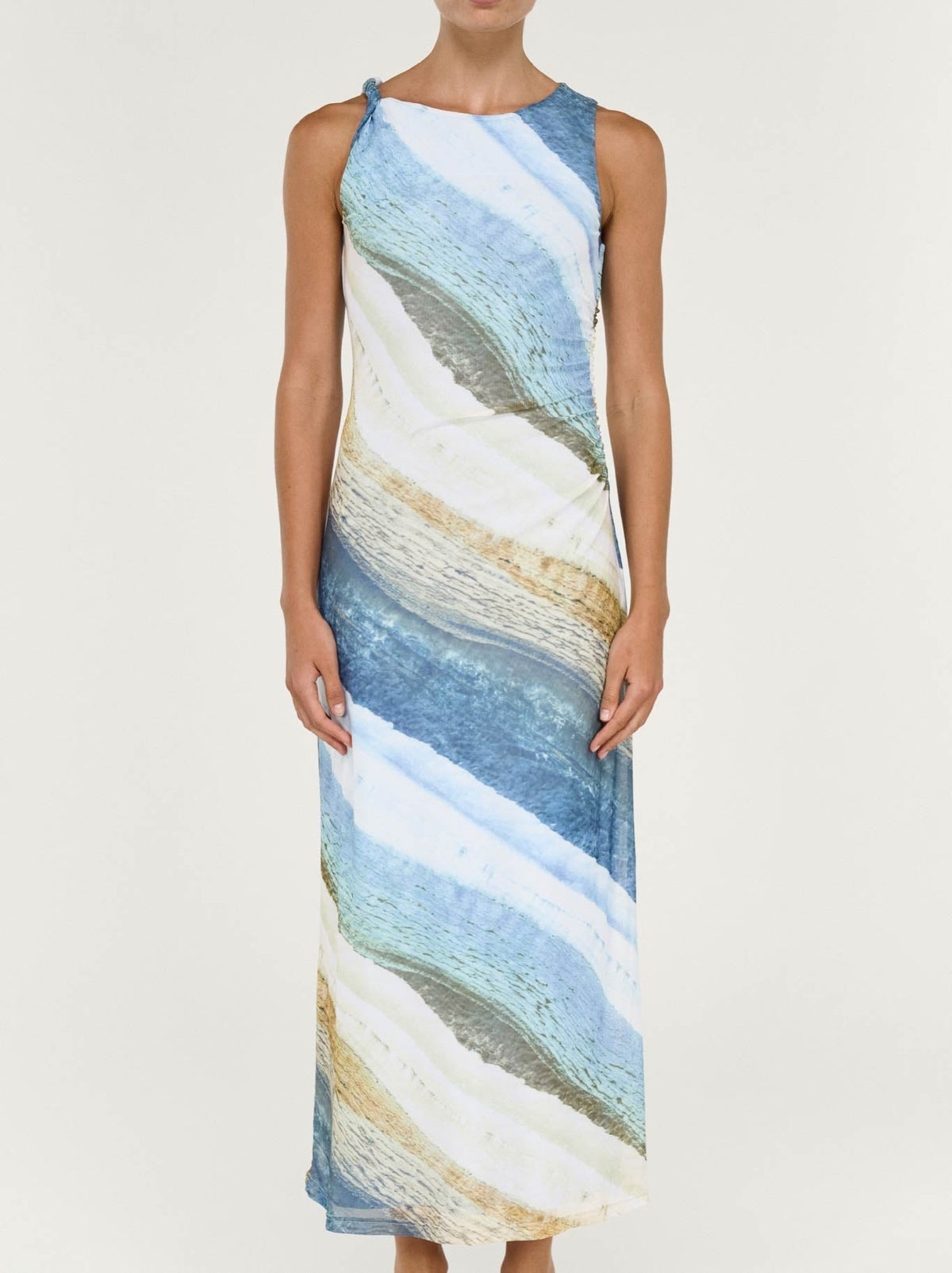 Image of Dresses. Product name - STAPLE THE LABEL ZELIE MESH MIDI DRESS in Ocean Tide colour by brand - Staple