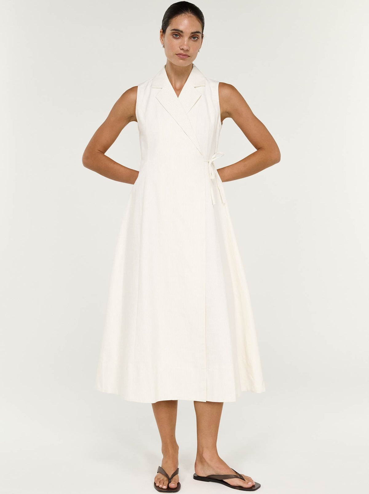 Staple The Label Savina Wrap Midi Dress (Ivory Stripe)