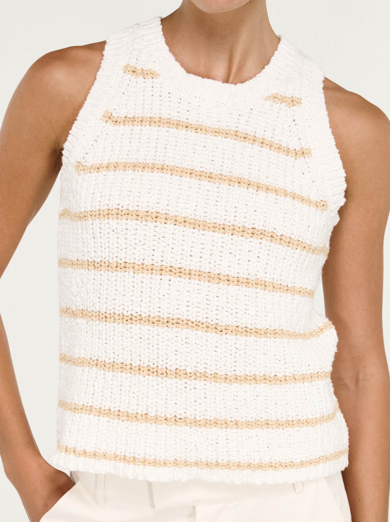 Staple The Label Cove Stripe Knit Tank (White/Beige)