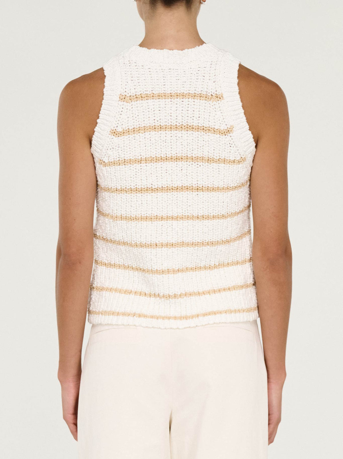 Staple The Label Cove Stripe Knit Tank (White/Beige)
