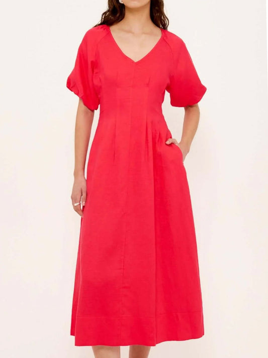 Image of Dresses. Productname: Staple The Label Valentina V-Neck Midi Dress in Red colour by brand - Staple