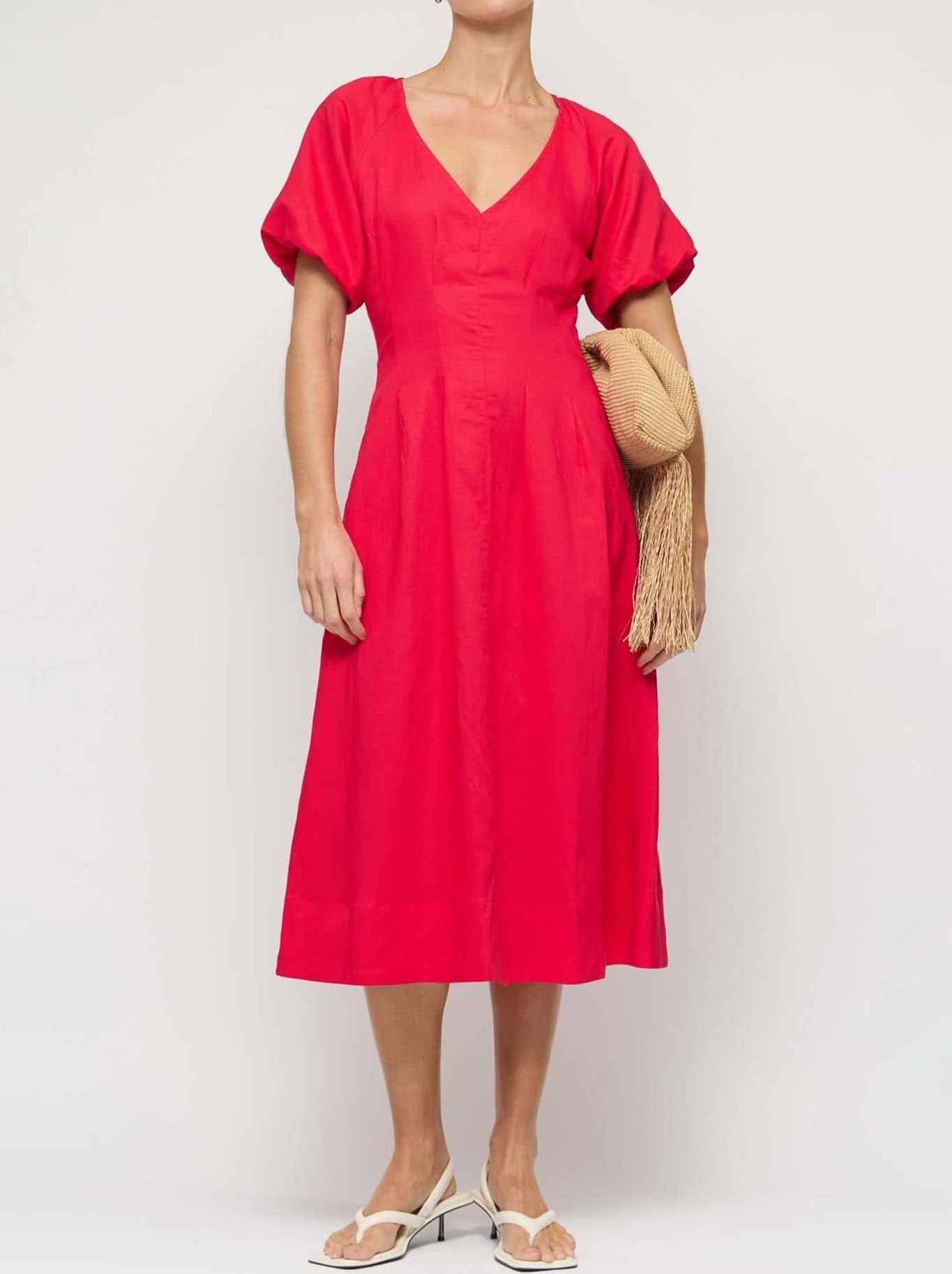 STAPLE THE LABEL VALENTINA V-NECK MIDI DRESS (Red)