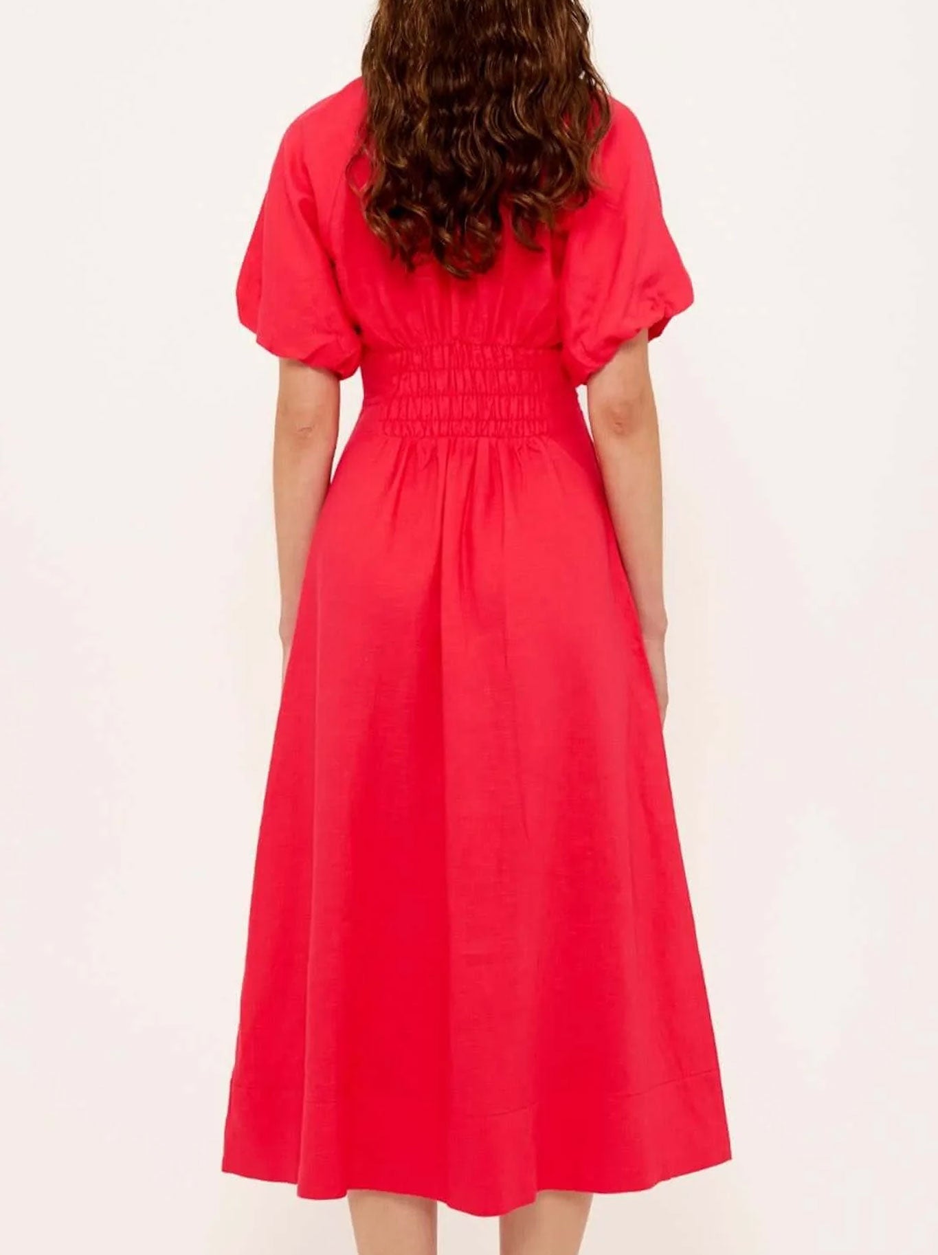 STAPLE THE LABEL VALENTINA V-NECK MIDI DRESS (Red)