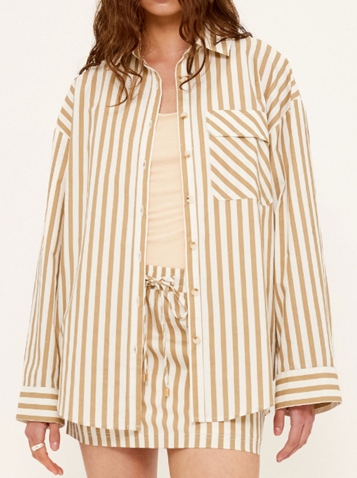 Image of Shirts. Productname: STAPLE THE LABEL ZAHARA OVERSIZE SHIRT in Tan colour by brand - Staple