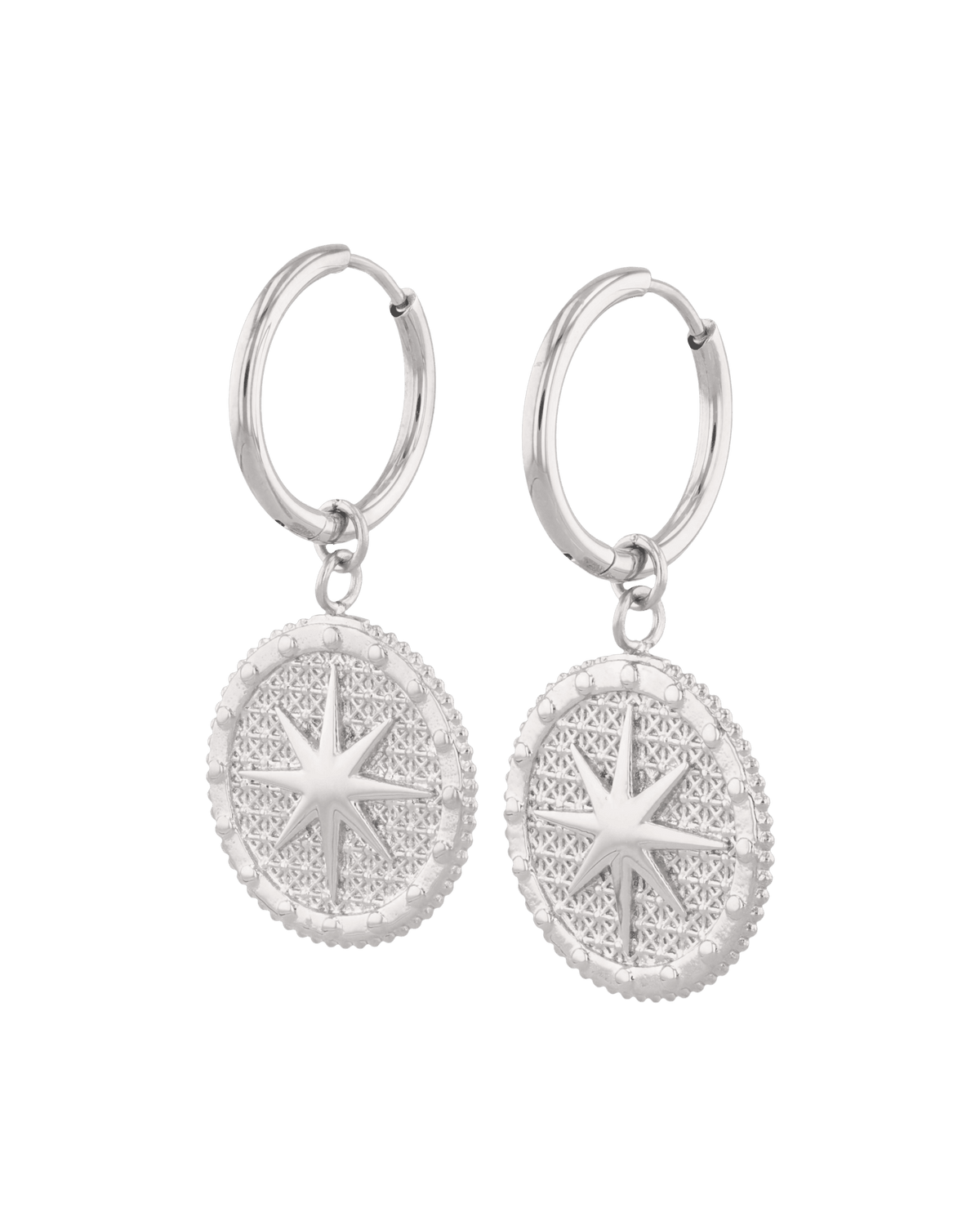 LAVANA Starburst Charm Silver Hoop Earrings