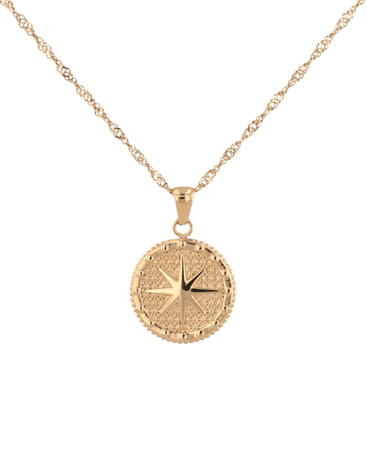 Image of Necklaces. Product name - Starburst Coin Gold Necklace in colour by brand - LAVANA