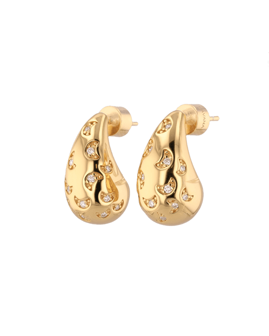 Image of Earrings. Product name - Stardust Raindrop Gold Earrings in colour by brand - LAVANA