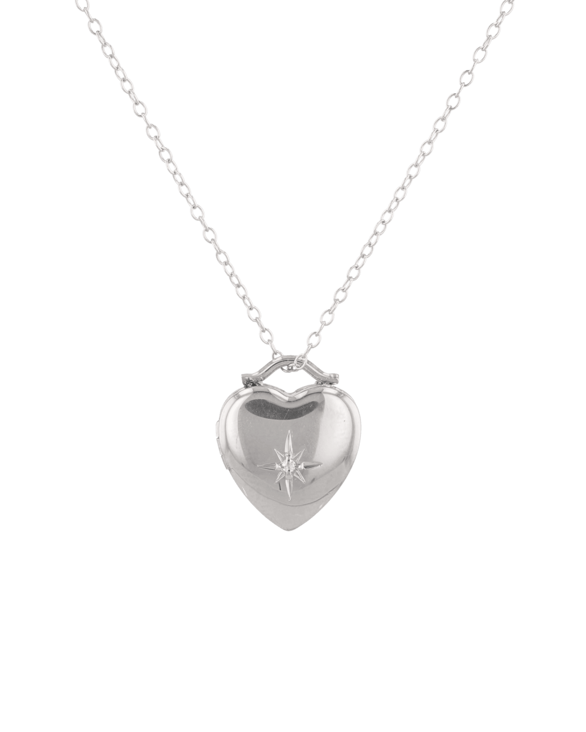Image of Necklaces. Product name - Starlit Heart Diamond Locket Necklace Silver in colour by brand - LAVANA