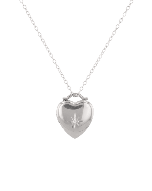 Image of Necklaces. Product name - Starlit Heart Diamond Locket Necklace Silver in colour by brand - LAVANA