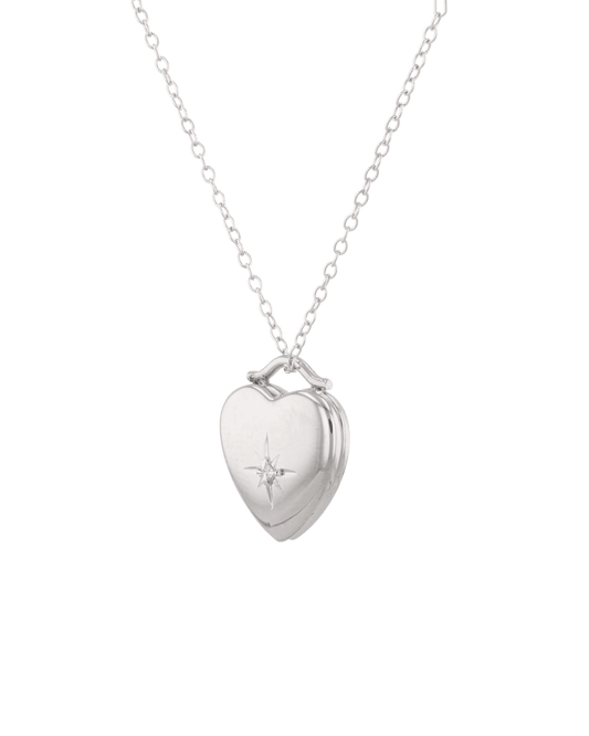 LAVANA Starlit Heart Diamond Locket Necklace Silver