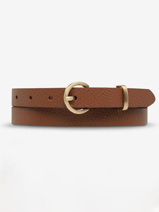Image of Accessories. Productname: STATUS ANXIETY HAPPENS ALL THE TIME BELT in Tan Gold colour by brand - Status Anxiety