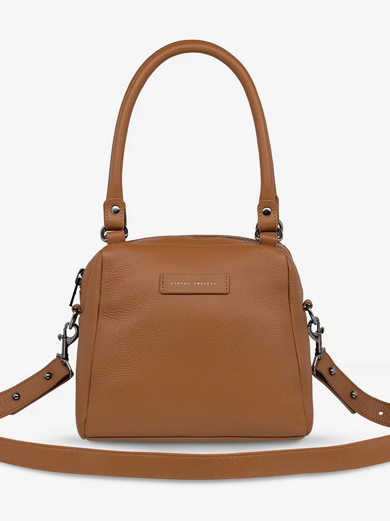 Image of Accessories. Product name - Status Anxiety Mini Mountains Bag in Camel colour by brand - Status Anxiety