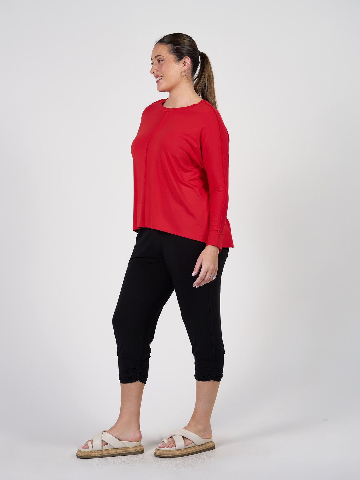 Lou Lou Stella Longsleeve Oversized Bamboo Slouch Top (Fiery Red)