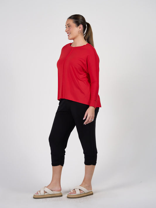 Lou Lou Stella Longsleeve Oversized Bamboo Slouch Top (Fiery Red)
