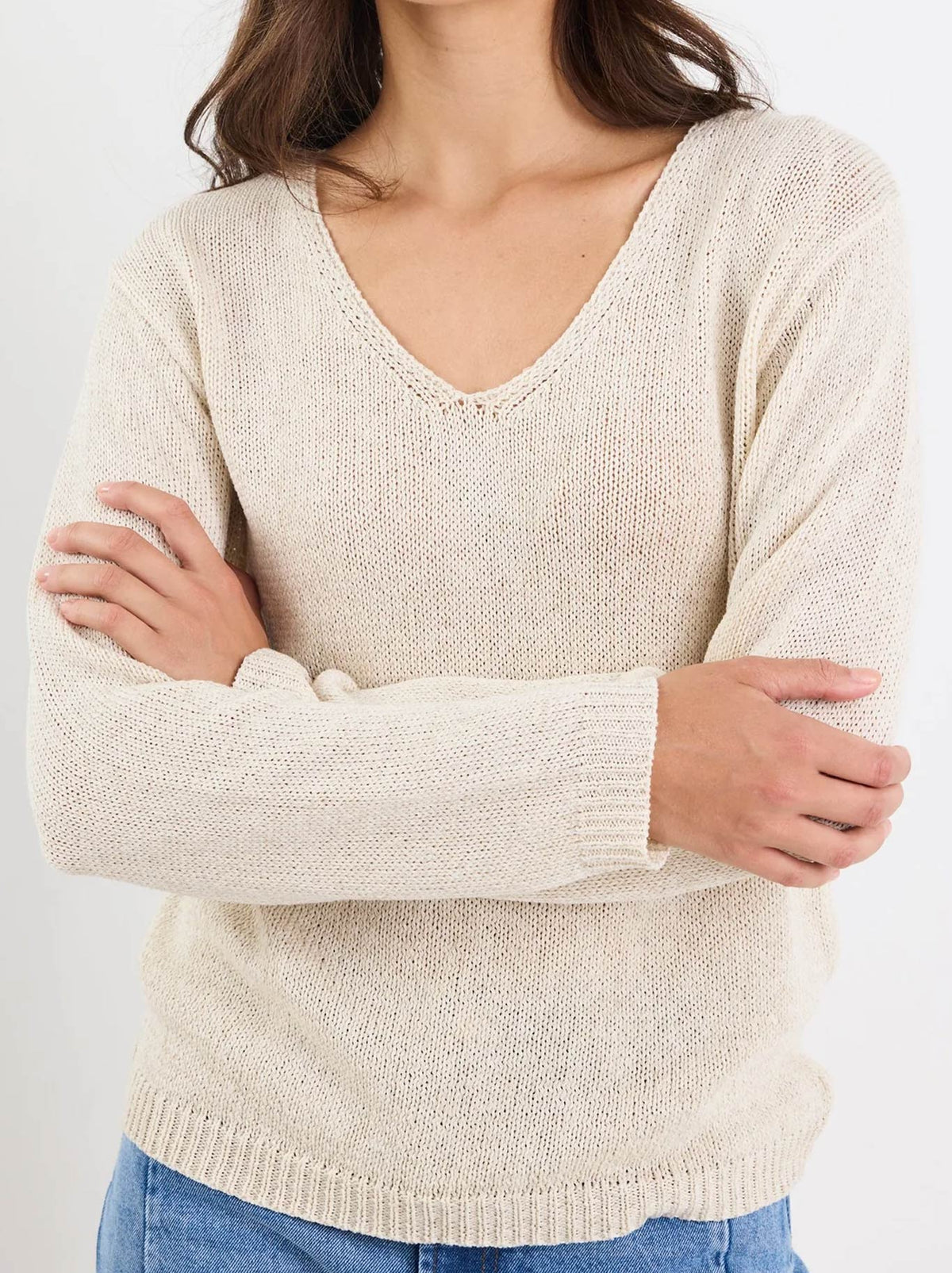 STORIES BE TOLD AFTERNOON RELAXED V NECK JUMPER (Natural)