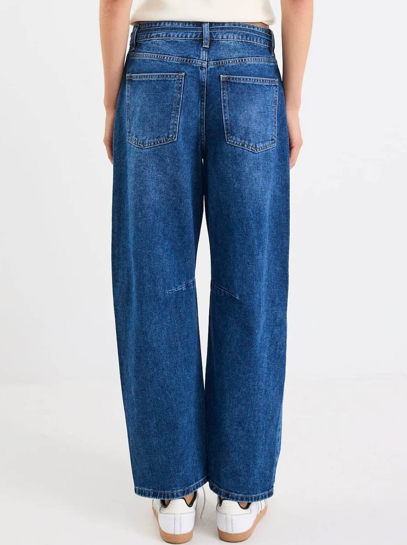 STORIES BE TOLD CAMPUS TIE WAIST BARREL JEAN (Deep Blue)