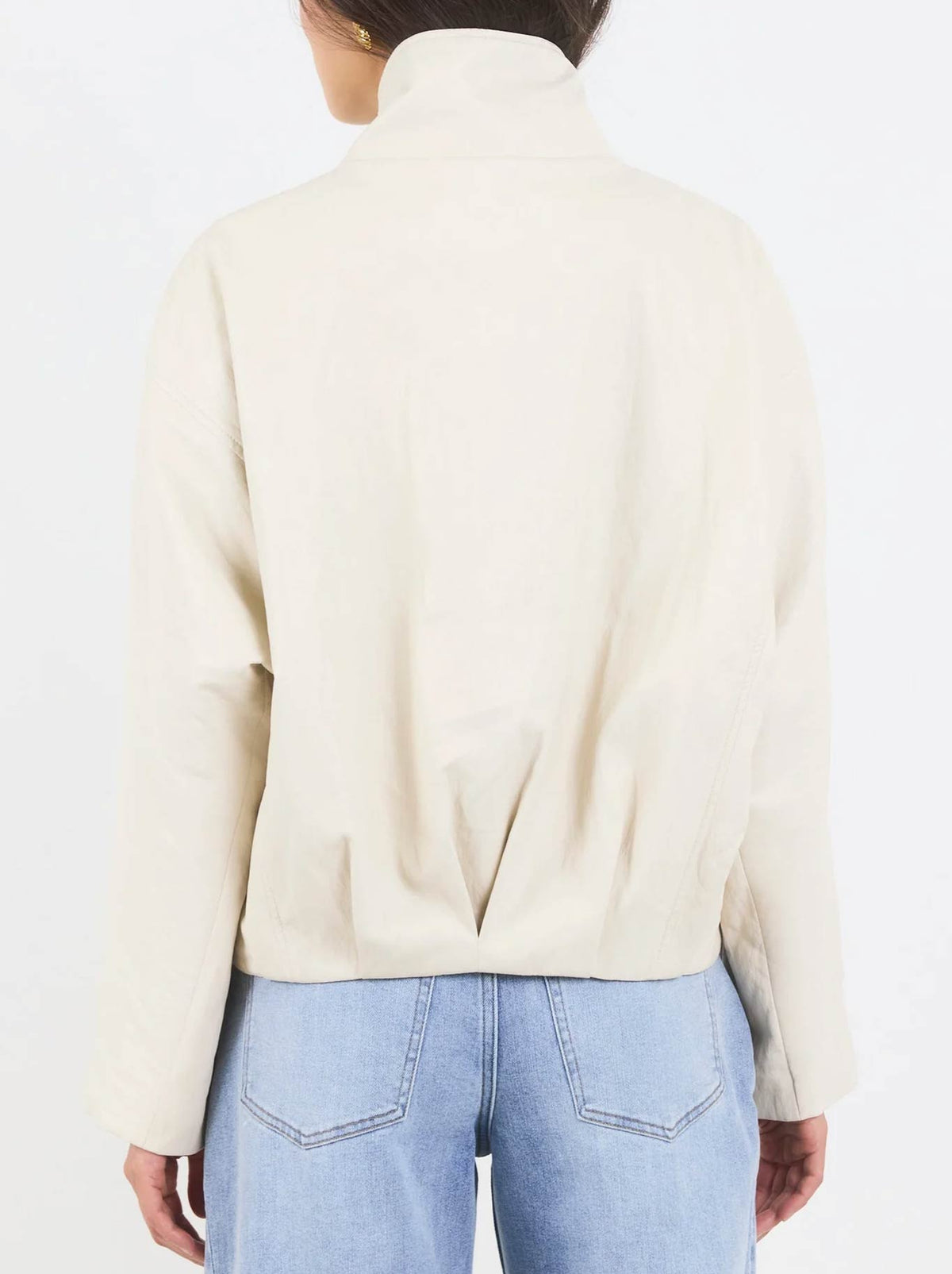 STORIES BE TOLD ENSEMBLE FAUX LEATHER ZIP BOMBER (Putty)