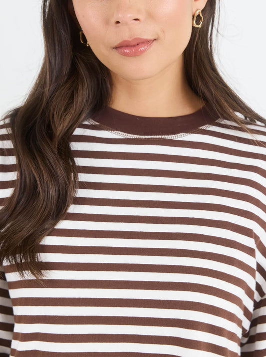 STORIES BE TOLD UNITE STRIPE LONG SLEEVE TEE (Chocolate/White)