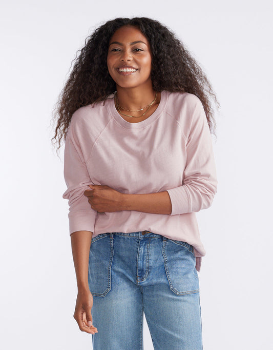Image of a model wearing Tops. Product name - Sunset Throw On Top Dusty Pink in Dusty Pink colour by brand - White & Co.