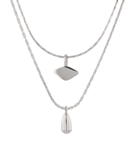 Image of Necklaces. Product name - Sunshower Layered Silver Necklace in colour by brand - LAVANA