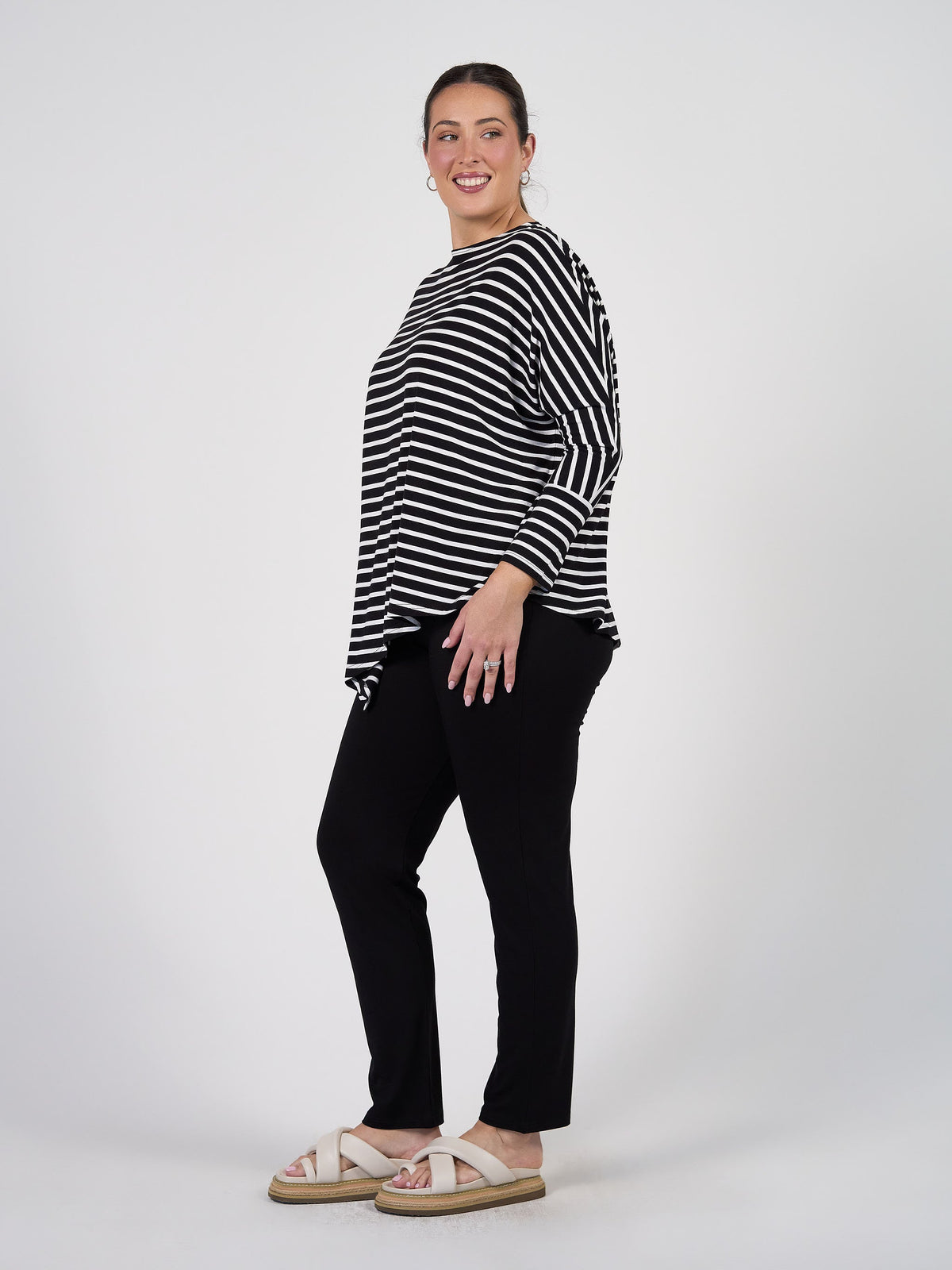 Lou Lou Susie Oversized Asymmetrical Bamboo Top (Black & White Stripe)