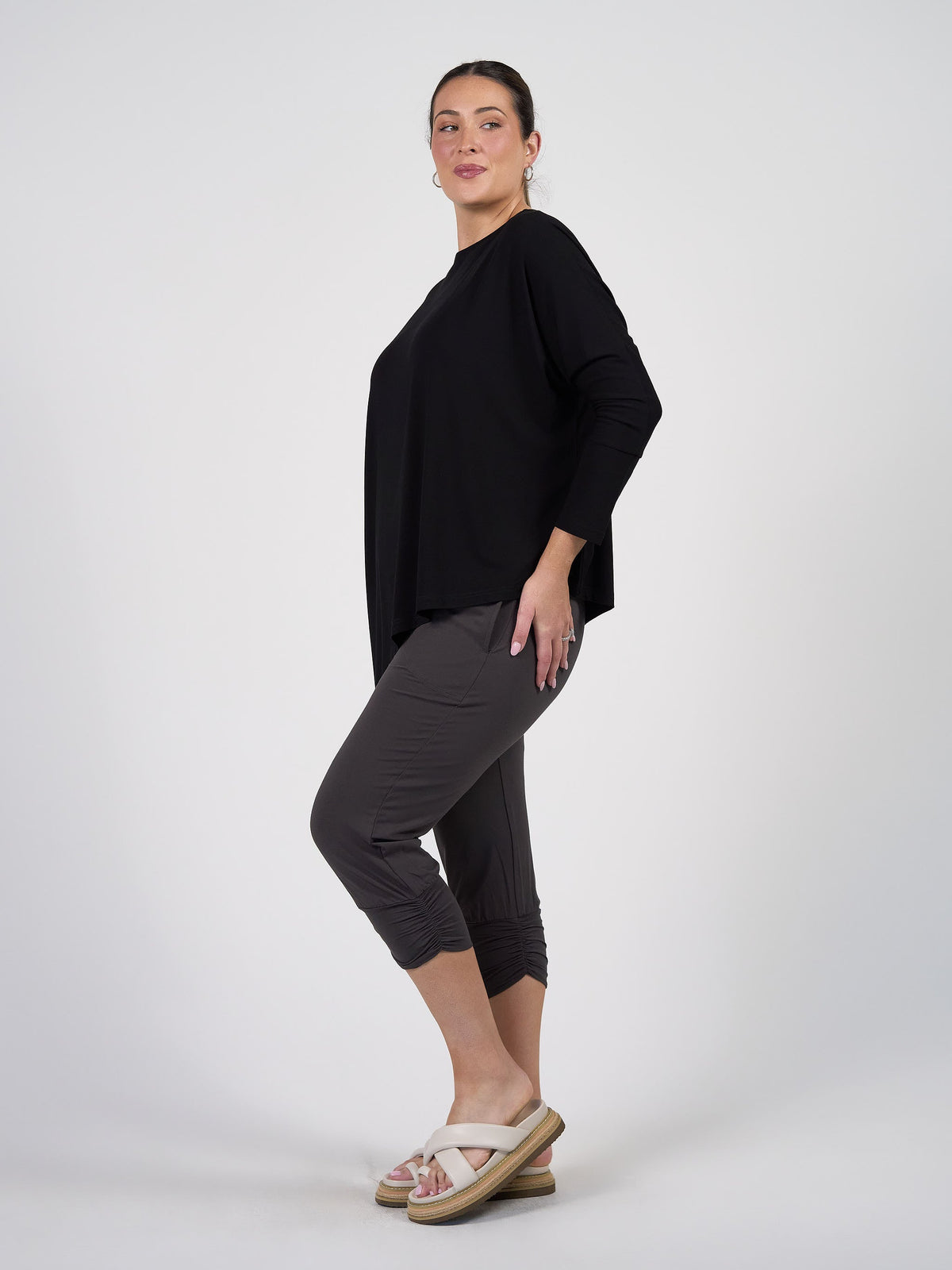 Lou Lou Susie Oversized Asymmetrical Bamboo Top (Black)