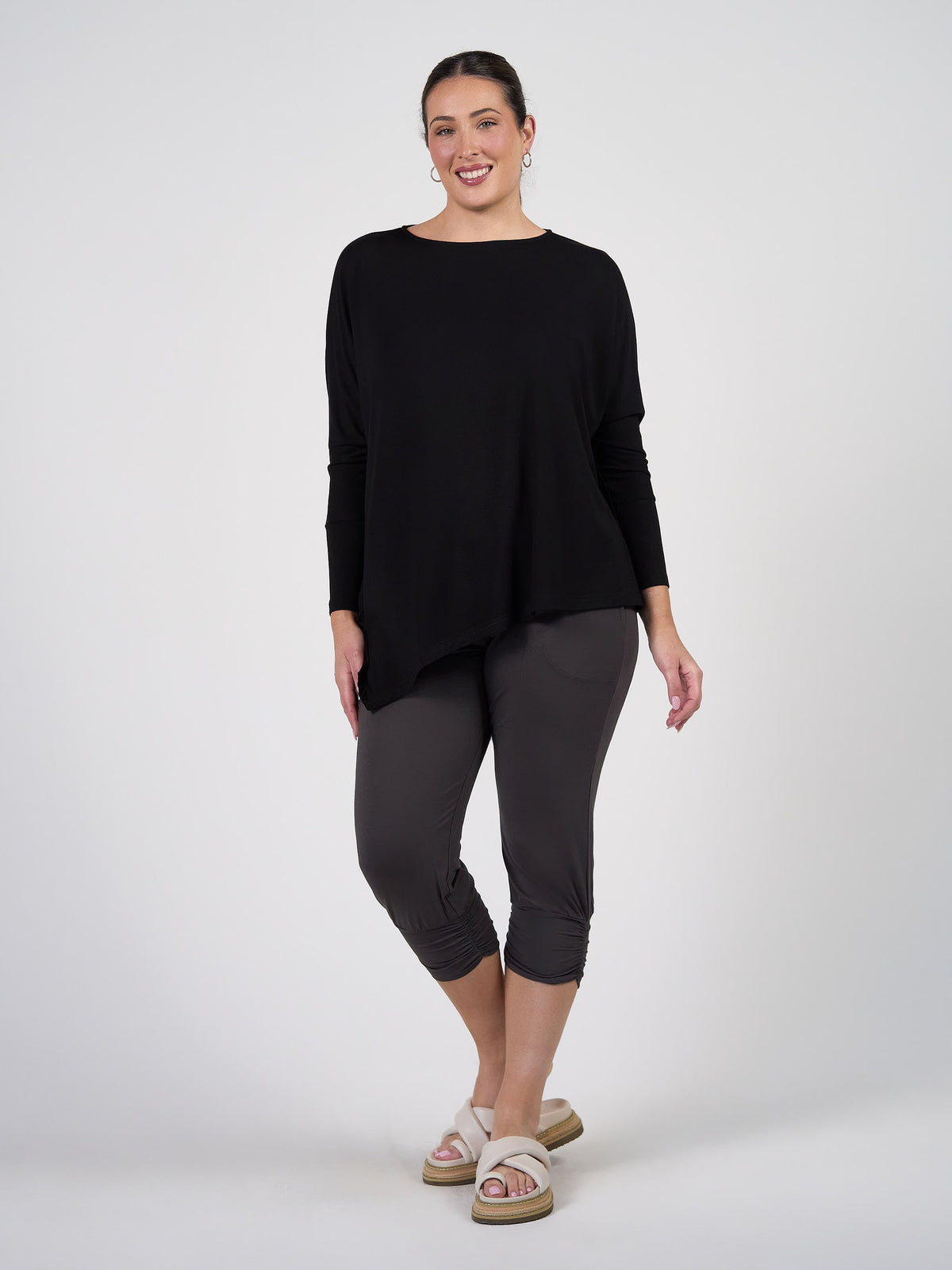 Lou Lou Susie Oversized Asymmetrical Bamboo Top (Black)