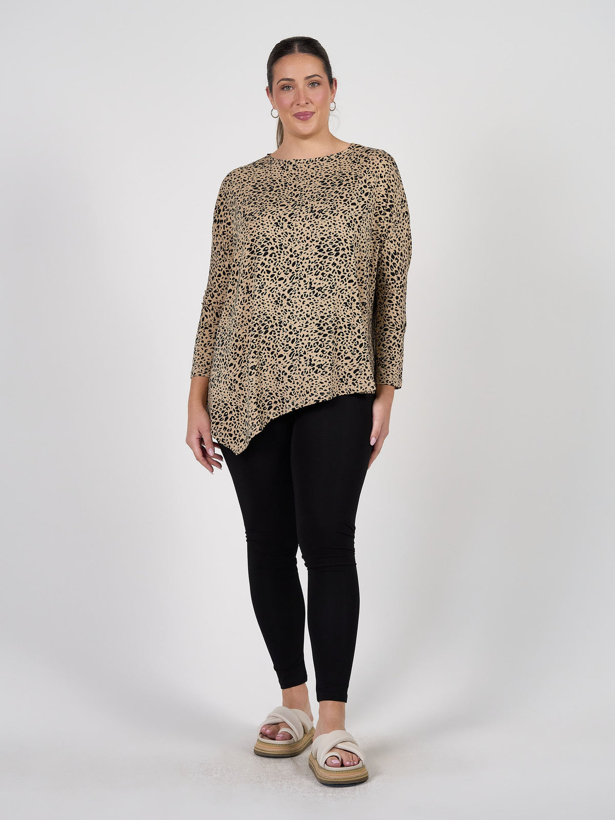 Lou Lou Susie Oversized Asymmetrical Bamboo Top (Brown Leopard)
