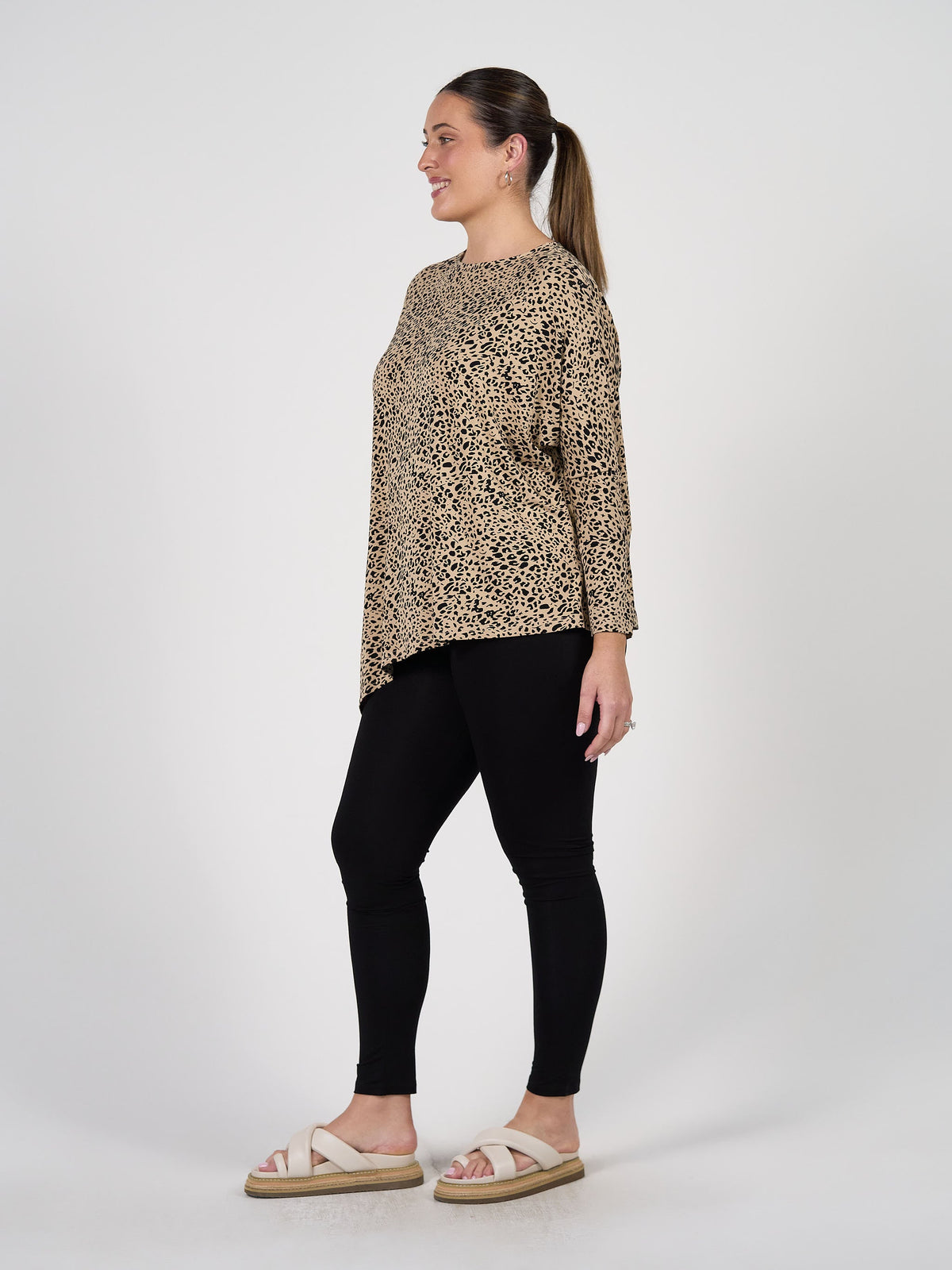 Lou Lou Susie Oversized Asymmetrical Bamboo Top (Brown Leopard)