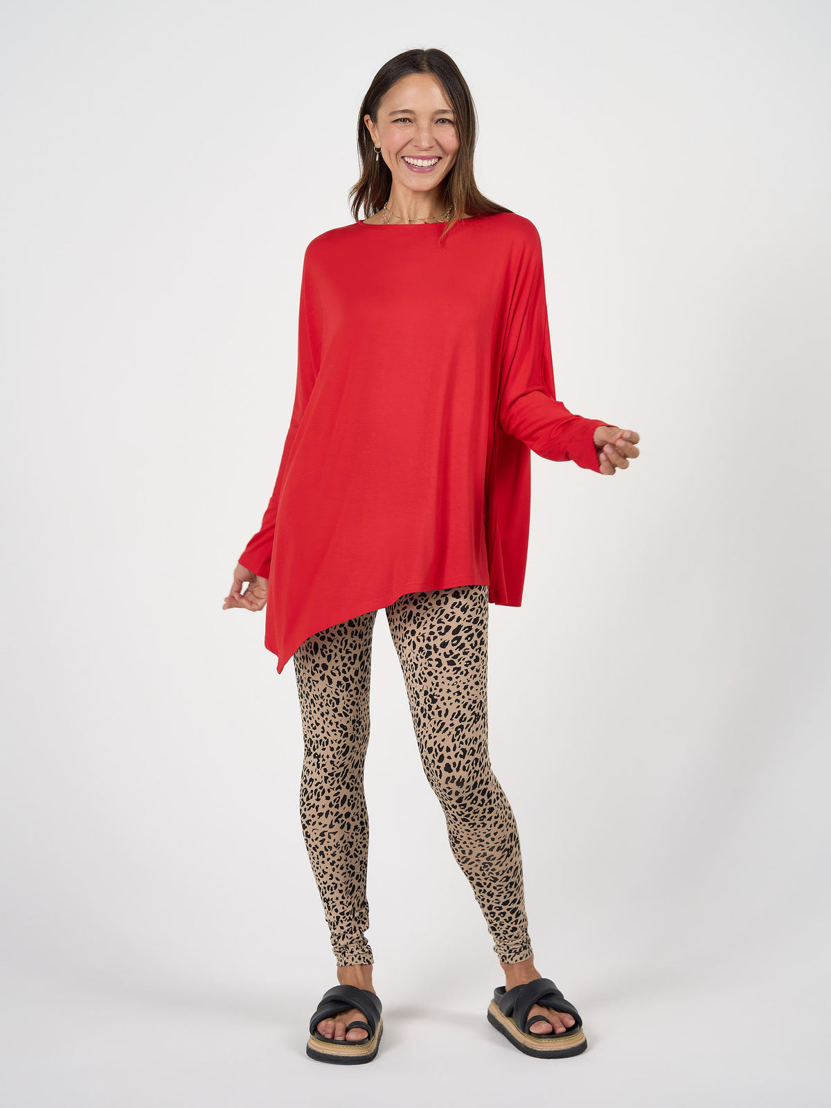 Lou Lou Susie Oversized Asymmetrical Bamboo Top (Fiery Red)