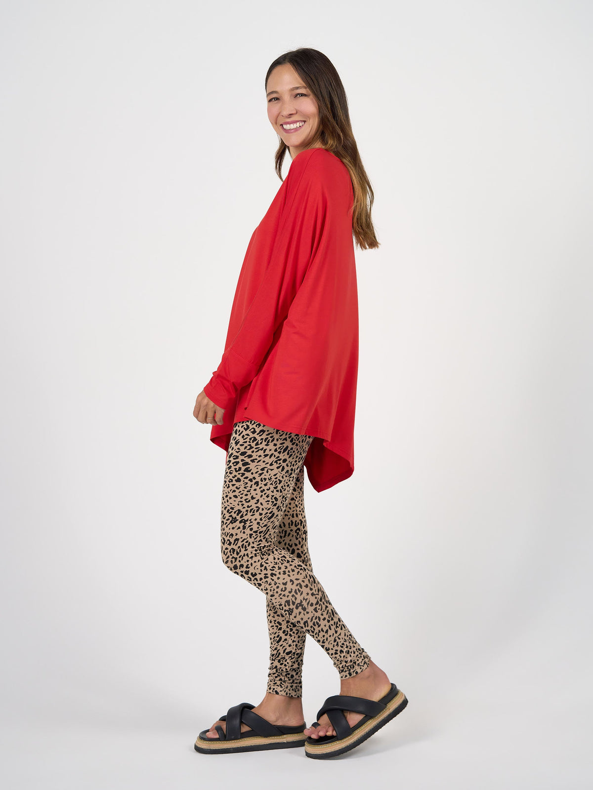 Lou Lou Susie Oversized Asymmetrical Bamboo Top (Fiery Red)