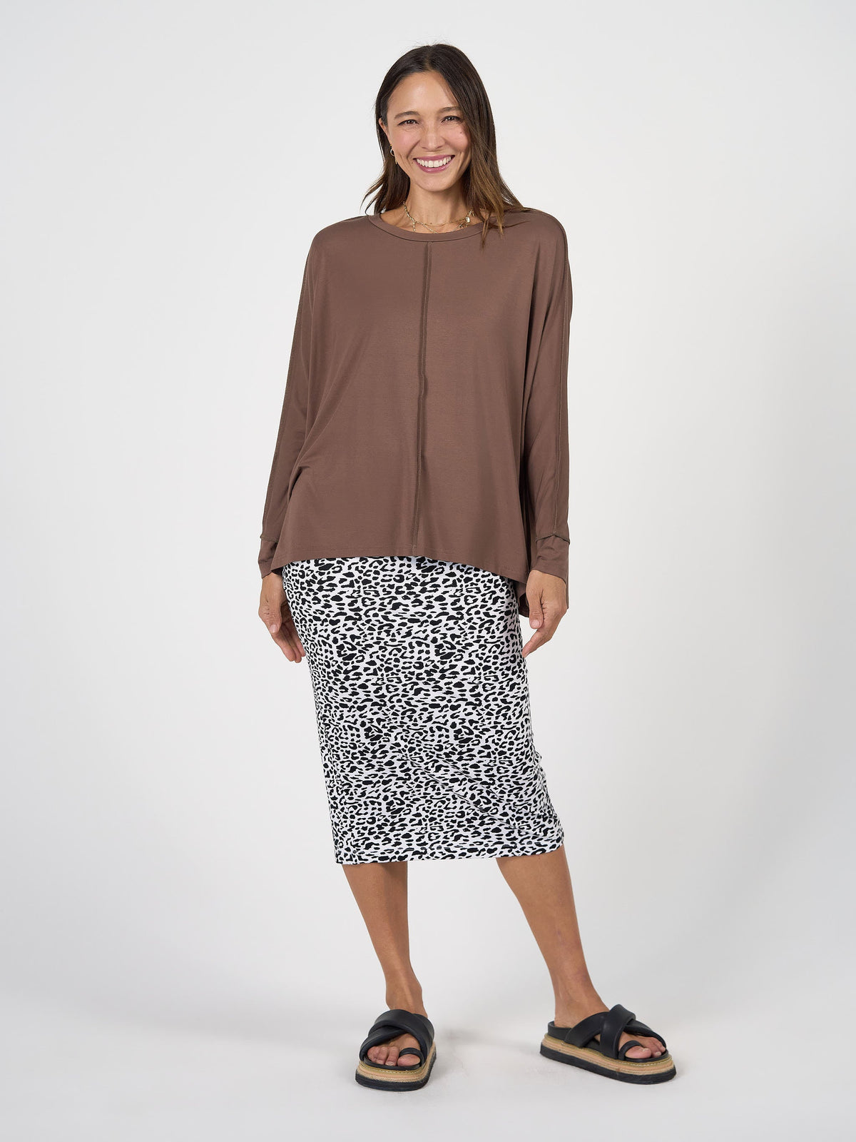 Lou Lou Stella Longsleeve Oversized Bamboo Slouch Top (Chocolate)