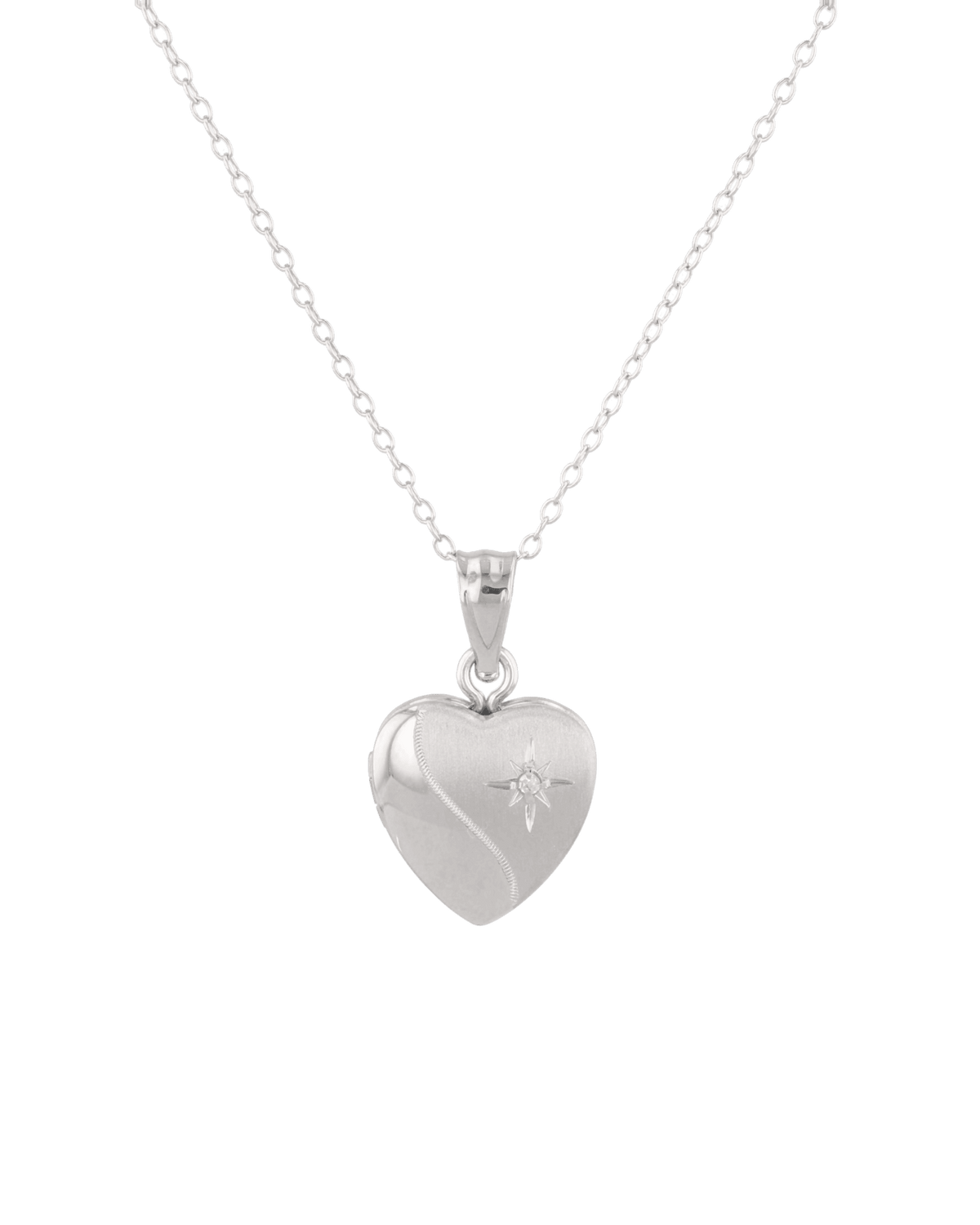 Image of Necklaces. Product name - Sway Heart Diamond Locket Necklace Silver in colour by brand - LAVANA