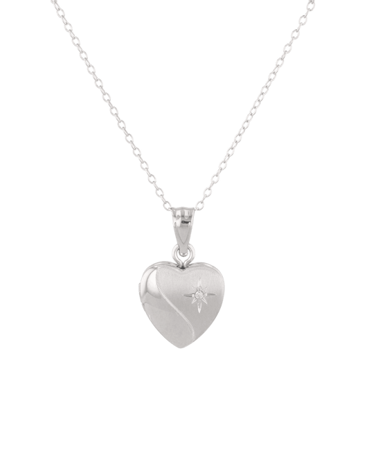 Image of Necklaces. Product name - Sway Heart Diamond Locket Necklace Silver in colour by brand - LAVANA