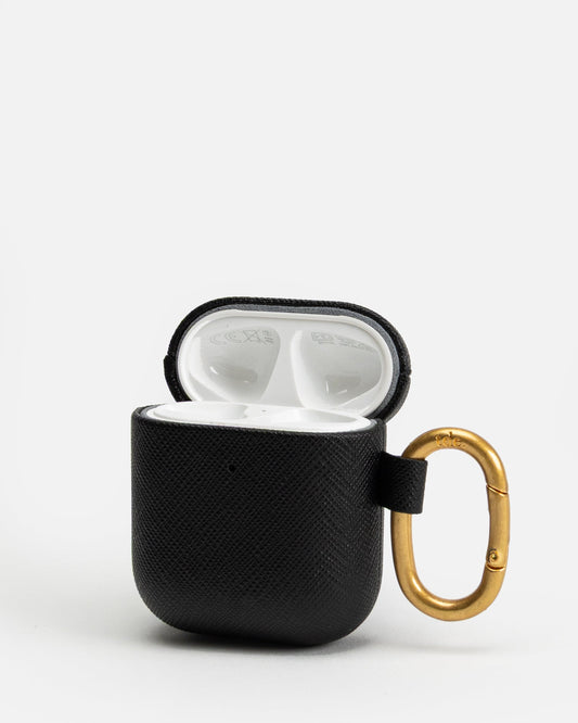 Image of Electronics Accessories. Productname: The Daily Edited AirPods 2nd Gen Saffiano Leather Case Black in Black colour by brand - The Daily Edited