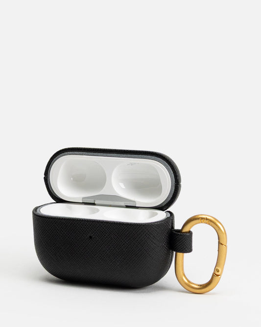 Image of Electronics Accessories. Productname: The Daily Edited AirPods 2nd Gen Pro Saffiano Leather Case Black in Black colour by brand - The Daily Edited