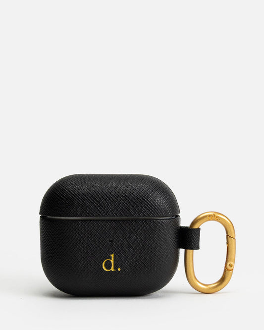 Image of Electronics Accessories. Productname: AirPods 3rd Gen Saffiano Leather Case Black in Black colour by brand - The Daily Edited