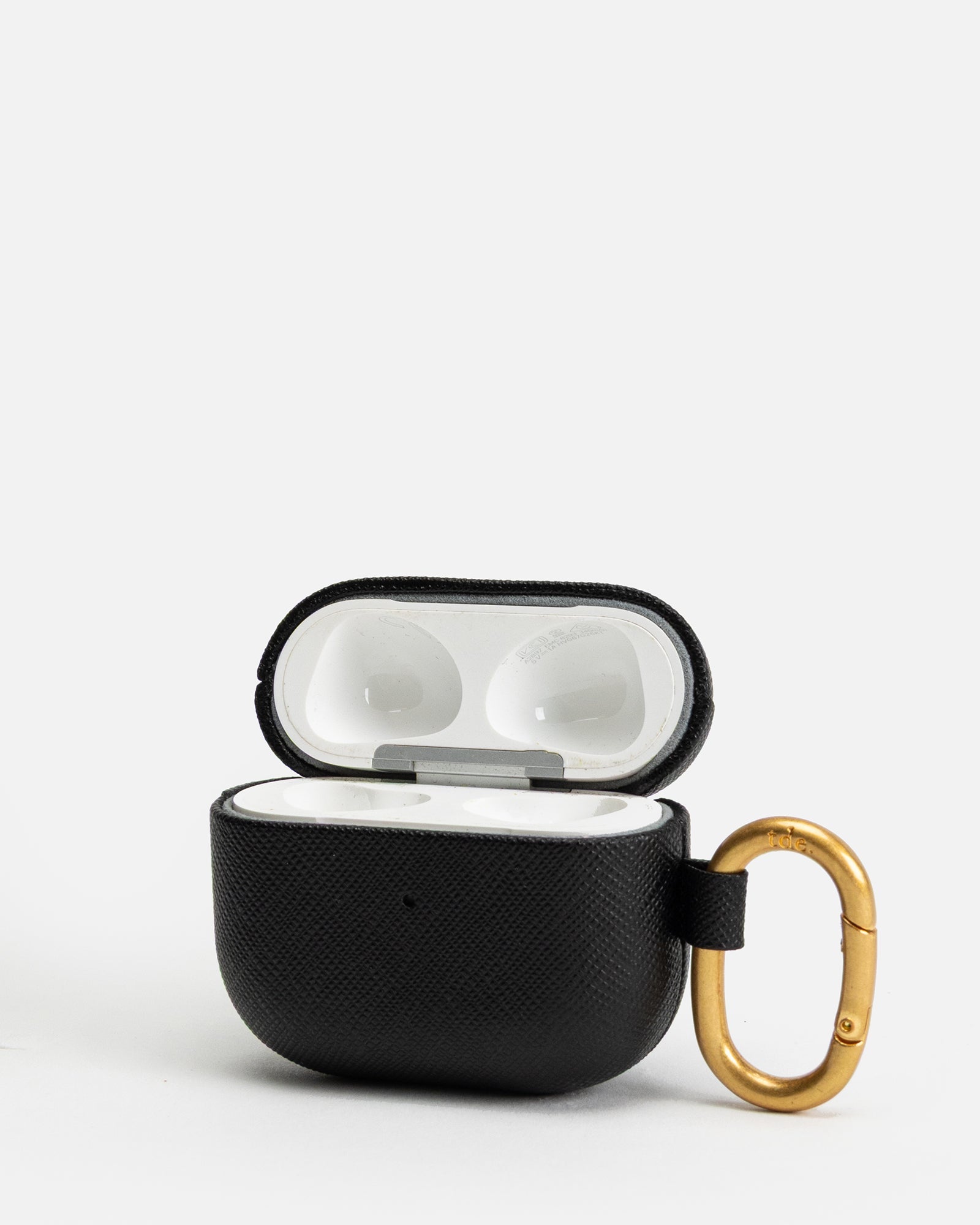 Image of Electronics Accessories. Productname: The Daily Edited AirPods 3rd Gen Saffiano Leather Case Black in Black colour by brand - The Daily Edited
