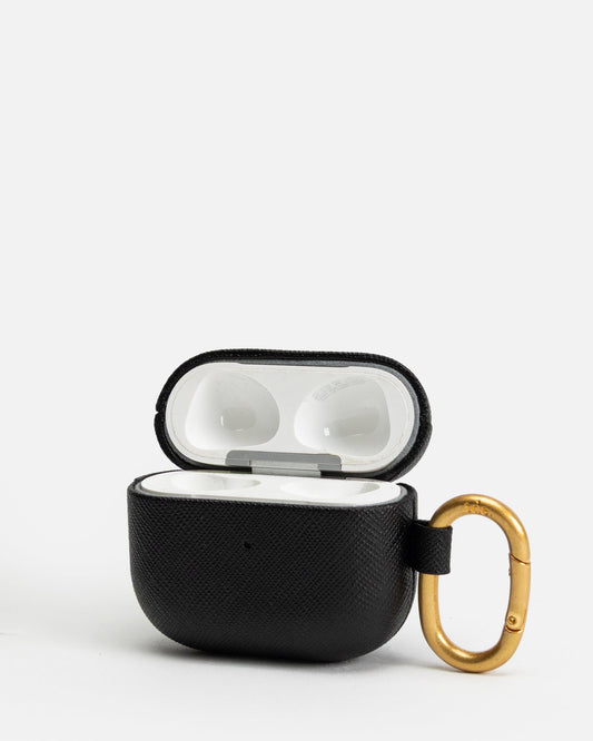 Image of Electronics Accessories. Productname: The Daily Edited AirPods 3rd Gen Saffiano Leather Case Black in Black colour by brand - The Daily Edited