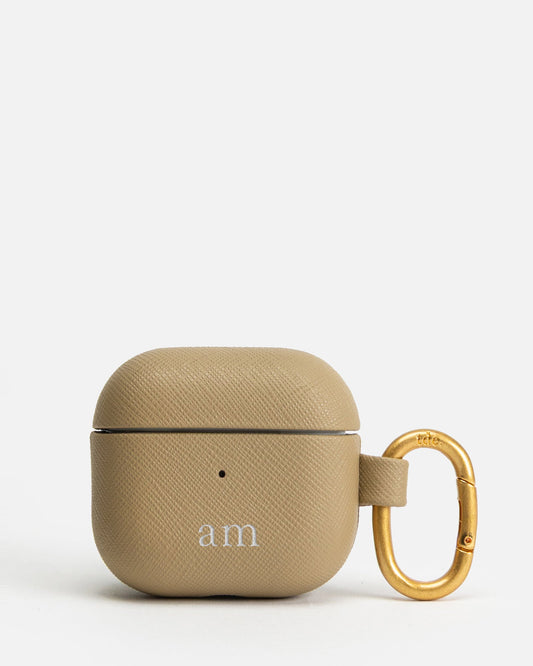 Image of Electronics Accessories. Productname: AirPods 4th Gen Saffiano Leather Case Praline in Praline colour by brand - The Daily Edited