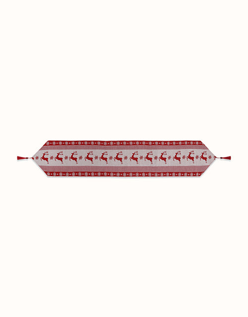 Image of Table Runners. Product name - TARRAMARRA® Christmas Deer Amd Snowflake Table Runner in Red colour by brand - Tarramarra